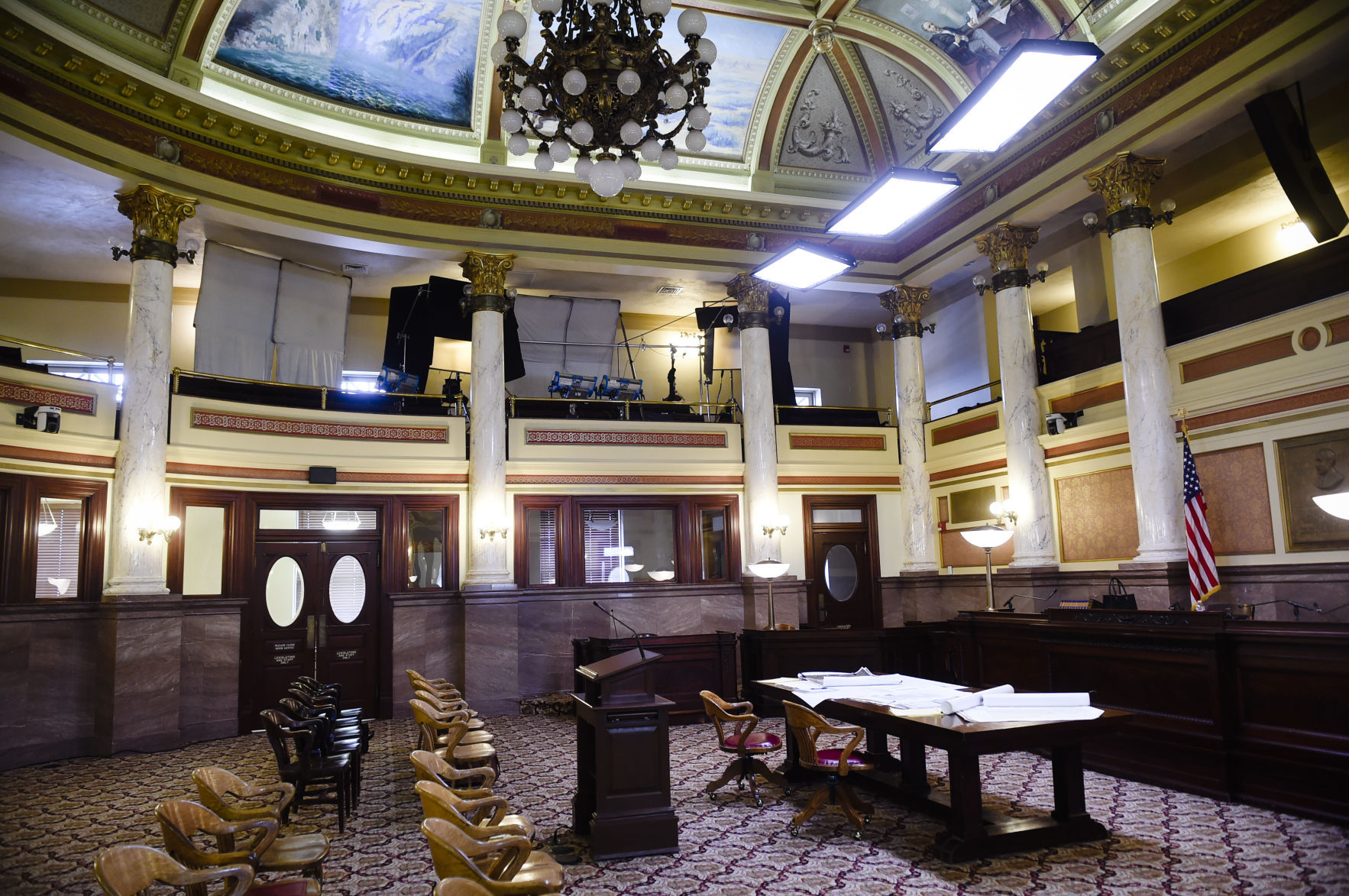 The Old Supreme Court Chamber of the State Capitol is used as a scene in the Kevin Costner TV series "Yellowstone" Thursday being filmed in Montana and Utah.